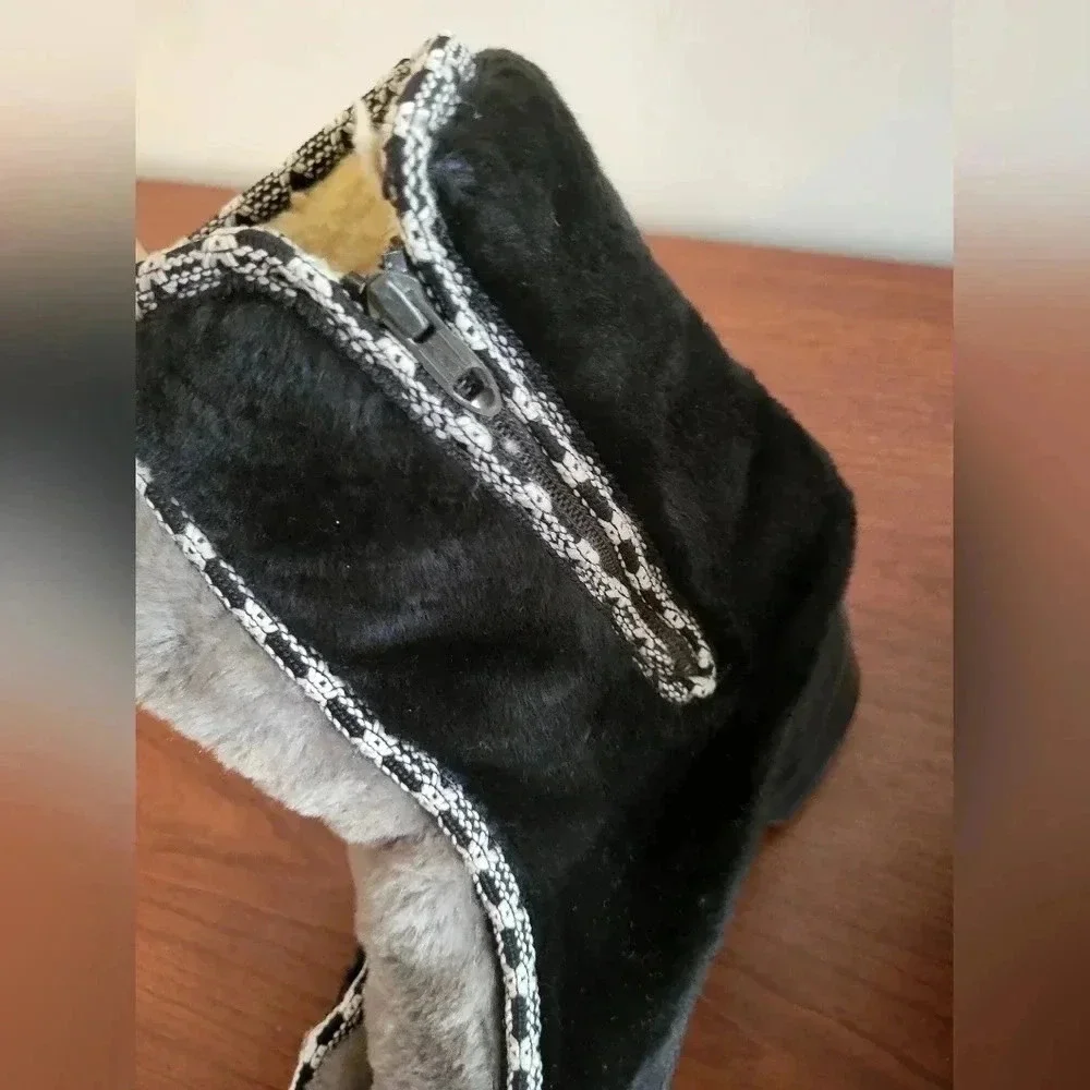 Vintage 60s/70s Snowland Leather Sherpa Faux Fur Lined Eskimo Winter Boots(7)